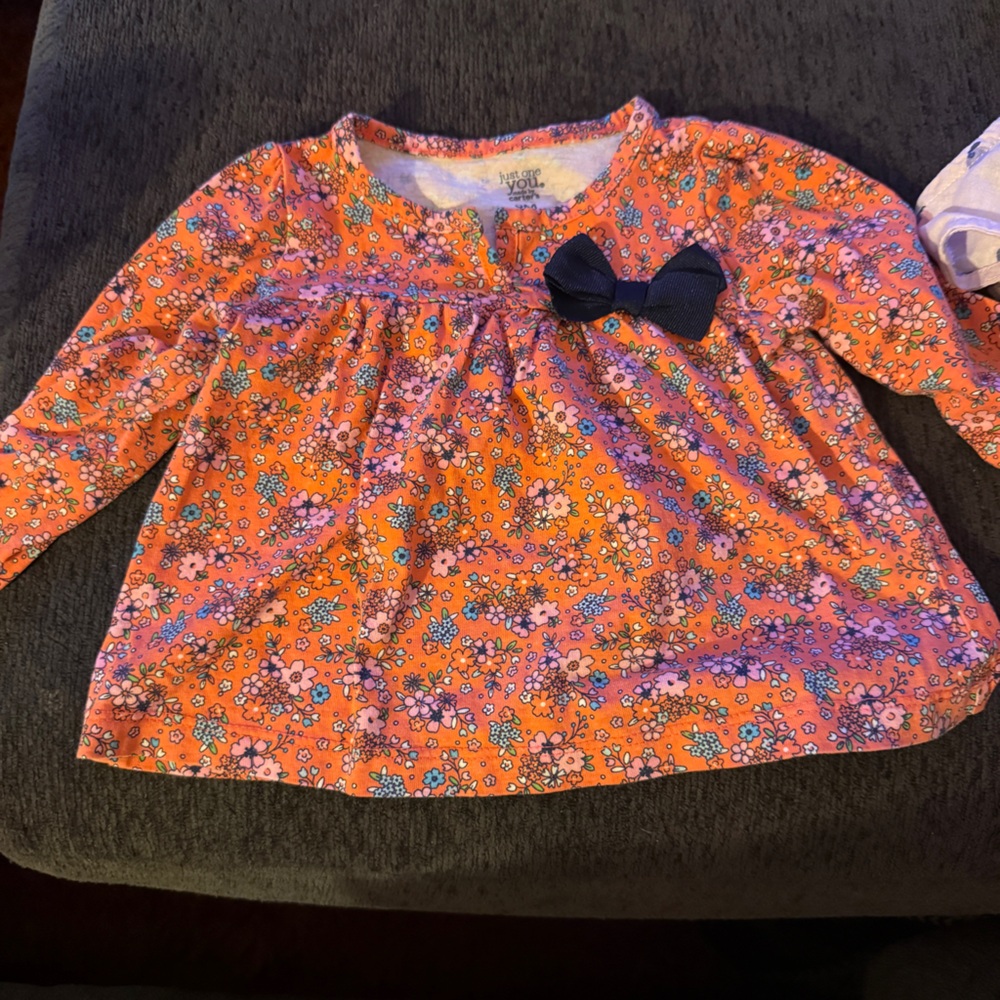 Carter's Orange Floral Dress with Navy Bow
